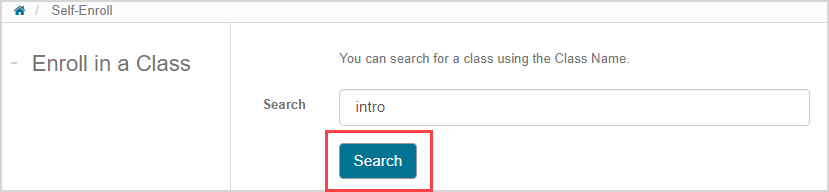 The "Search" button is highlighted beneath the search field with "intro" entered in it.